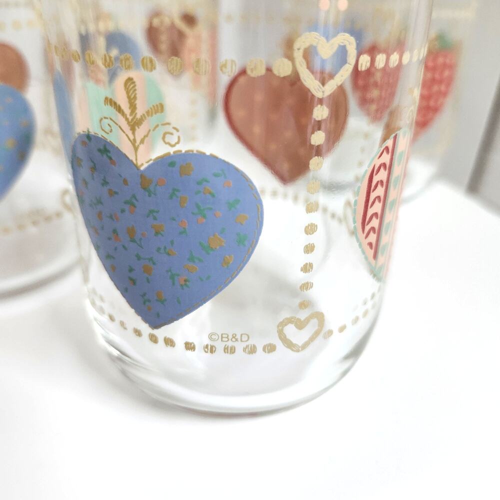 Vtg Retro Folk Art Glasses Tienshan Heartwarming Textured Tumblers Set of 4 - Picture 2 of 5